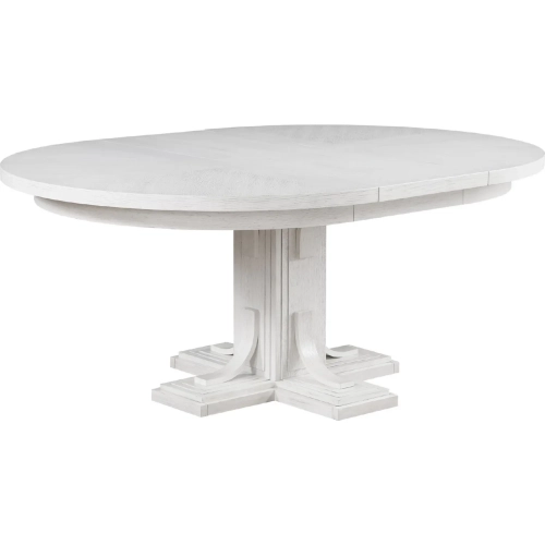 Dover 54" Round to 72" Oval Extension Pedestal Dining Table in Cerused White Oak Wood