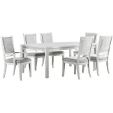 Dover 7 Piece 60 to 96" Extension Dining Set in Off White Fabric & Cerused White Wood