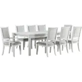 Dover 9 Piece 60 to 96" Extension Dining Set in Off White Fabric & Cerused White Wood