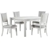 Dover 5 Piece 60 to 96" Extension Dining Set in Off White Fabric & Cerused White Oak Wood