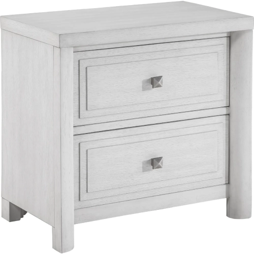 Dover 2 Drawer Nightstand w/ USB A/C Charging Station in Cerused White Oak Wood