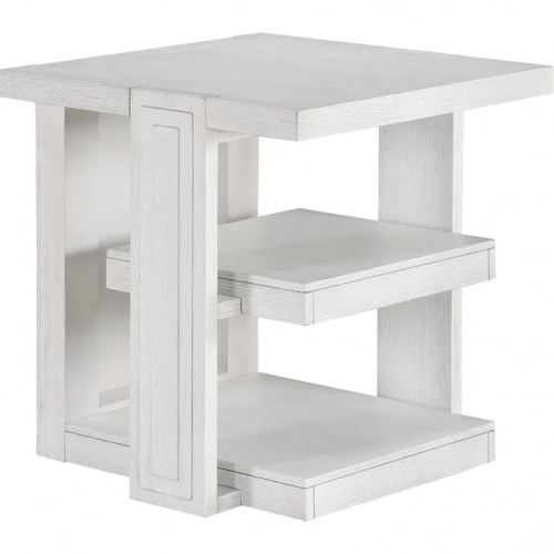 Dover 24" Square Side End Table w/ Shelves in Cerused White Oak Wood