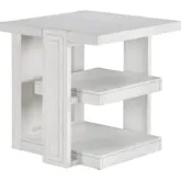 Dover 24" Square Side End Table w/ Shelves in Cerused White Oak Wood