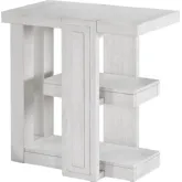 Dover 14" Slim Side End Table w/ Shelves in Cerused White Oak Wood