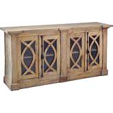 Cottage 71" Curved Glass Door Sideboard in Distressed Driftwood Brown Mahogany