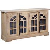 Cottage 63" Arched Glass Door Sideboard in Distressed Driftwood Brown Mahogany