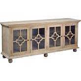 Cottage 87" Clover Glass Door Sideboard in Distressed Driftwood Brown Mahogany