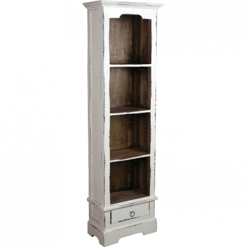 Cottage Narrow Bookcase in Distressed White & Raftwood Brown