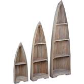 Cottage 3 Piece Boat Shaped Bookcase Set in Distressed Driftwood Brown Mahogany
