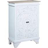 Cottage Carved Accent Cabinet in Distressed White & Driftwood Brown Mahogany