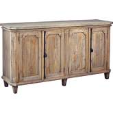 Cottage 71" Panel Door Sideboard in Distressed Driftwood Brown Mahogany Cabinet