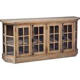 Cottage 77" Window Pane Glass Door Sideboard in Distressed Driftwood Brown Mahogany