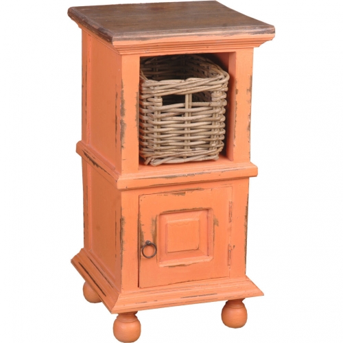 Cottage End Table with Basket in Coral & Raftwood Brown
