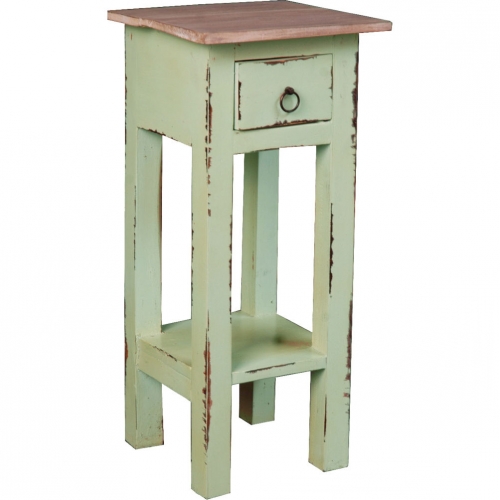 Cottage Narrow Side Table in Distressed in Bahama Green & Wood