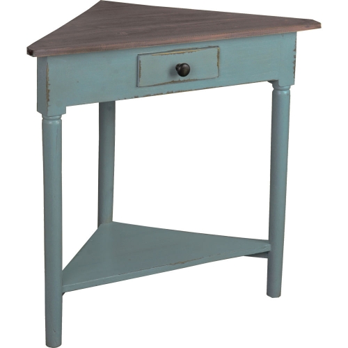 Cottage Corner Console Table in Distressed Beach Blue & Brown