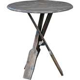 Cottage Round Boat Oar End Table in Distressed Brown & Blue