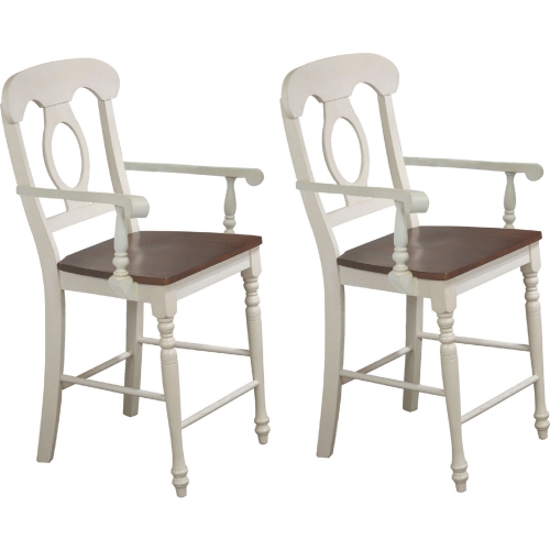 Andrews Napoleon Counter Stool with Arms in Antique White & Brown (Set of 2)