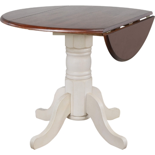 Andrews 42" Round Extension Dining Table in Antique White & Brown