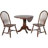 Andrews 3 Piece 42" Round Drop Leaf Dining Set in Antique White & Brown
