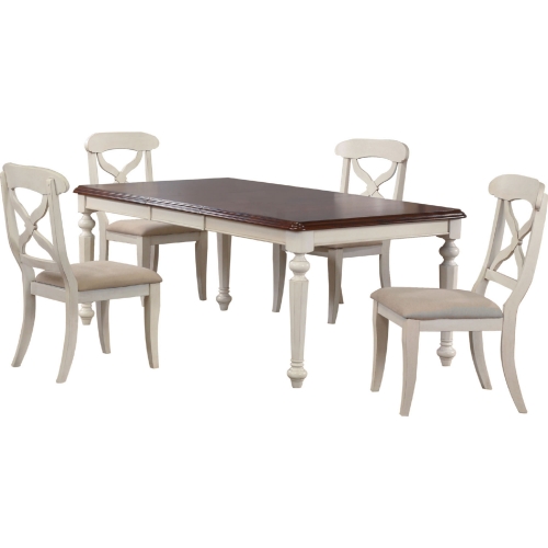 Andrews 5 Piece 76" Extension Dining Set in Antique White & Chestnut Brown