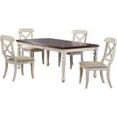 Andrews 5 Piece 76" Extension Dining Set in Antique White & Chestnut Brown