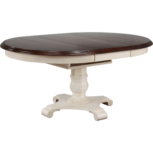 Andrews 48" Round to 66" Oval Dining Table in Antique White & Brown