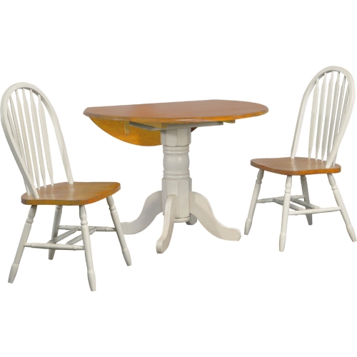 Oakley 3 Piece 42" Round Ext Drop Leaf Dining Set in Antique White & Distressed Light Oak Finish