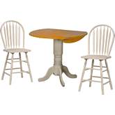 Oakley 3 Piece 42" Round Ext Drop Leaf Counter Dining Set in Antique White & Distressed Oak Finish