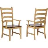 Brook Ladder Back Dining Arm Chair in Wheat & Brown Wood (Set of 2)