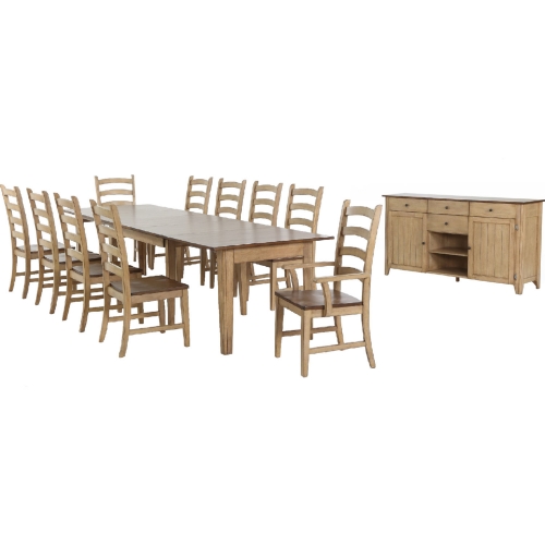 Brook 12 Piece 134" Extension Dining Set in Distressed Wheat & Brown