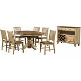 Brook 8 Piece 42" Round to 60" Oval Dining Set in Distressed Wheat & Brown