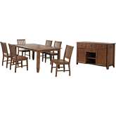 Simply Brook 8 Piece 72" Extension Dining Set in Brown Wood