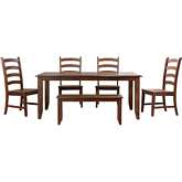 Simply Brook 6 Piece 72" Extension Dining Set & Bench in Brown Wood