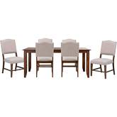 Simply Brook 7 Piece 72" Extension Dining Set in Distressed Brown Wood & Beige Gray Fabric