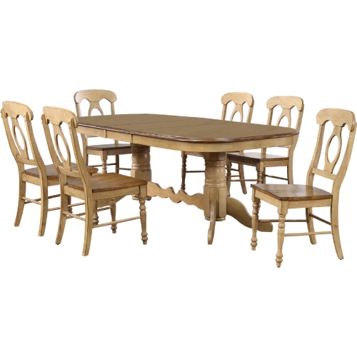 Brook 7 Piece 96" Oval Dining Set in Distressed Wheat & Brown