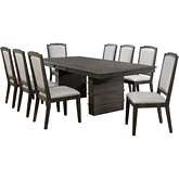Cali 9 Piece Extension Dining Set in Wood & Gray Fabric