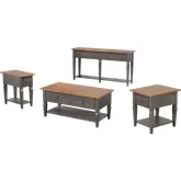 Dakota 4 Piece Coffee Table Set w/ Drawers & Shelves in Distressed Brown & Ash Gray Wood