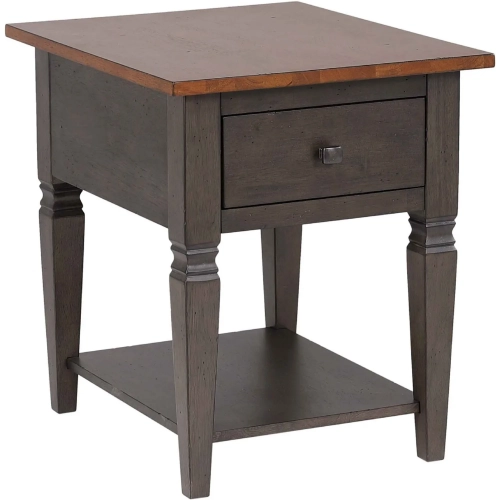 Dakota 20" 1 Drawer End Table w/ Shelf in Distressed Brown & Ash Gray Solid Wood