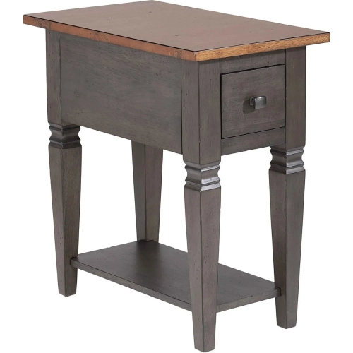 Dakota 14" Narrow 1 Drawer End Table w/ Shelf in Distressed Brown & Ash Gray Solid Wood