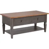 Dakota 44" Coffee Table w/ Drawers & Shelf in Distressed Brown & Ash Gray Solid Wood
