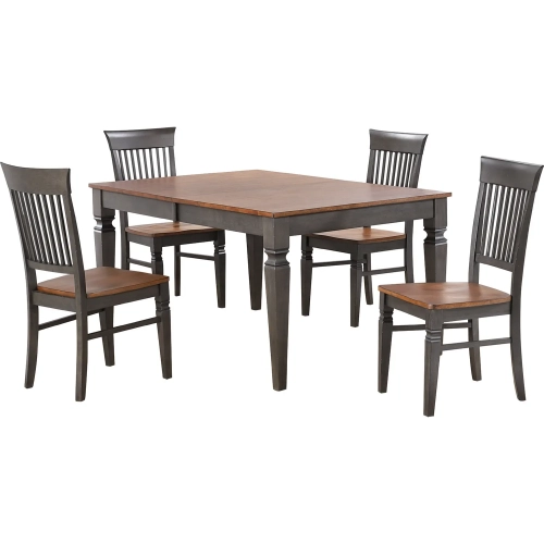 Dakota 5 Piece 60 to 78" Dining Set w/ Slat Back Chair in Distressed Brown & Ash Gray Wood