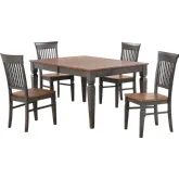 Dakota 5 Piece 60 to 78" Dining Set w/ Slat Back Chair in Distressed Brown & Ash Gray Wood