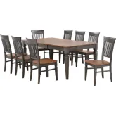 Dakota 9 Piece 60 to 78" Dining Set w/ Slat Back Chair in Distressed Brown & Ash Gray Wood