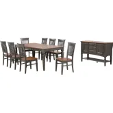 Dakota 10 Piece 60 to 78" Dining Set w/ Slat Back Chair & Buffet in Distressed Brown & Ash Gray Wood