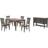 Dakota 6 Piece 60 to 78" Dining Set w/ Slat Back Chair & Buffet in Distressed Brown & Ash Gray Wood