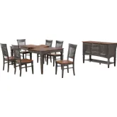 Dakota 8 Piece 60 to 78" Dining Set w/ Slat Back Chair & Buffet in Distressed Brown & Ash Gray Wood