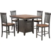 Dakota 5 Piece 42 to 54" Counter Dining Set w/ Storage in Distressed Brown & Ash Gray Wood