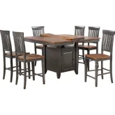 Dakota 7 Piece 42 to 54" Counter Dining Set w/ Storage in Distressed Brown & Ash Gray Wood
