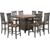 Dakota 9 Piece 42 to 54" Counter Dining Set w/ Storage in Distressed Brown & Ash Gray Wood