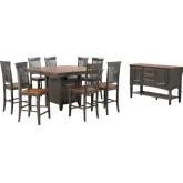 Dakota 10 Piece 42 to 54" Counter Dining Set w/ Storage & Sideboard in Distressed Brown & Gray Wood
